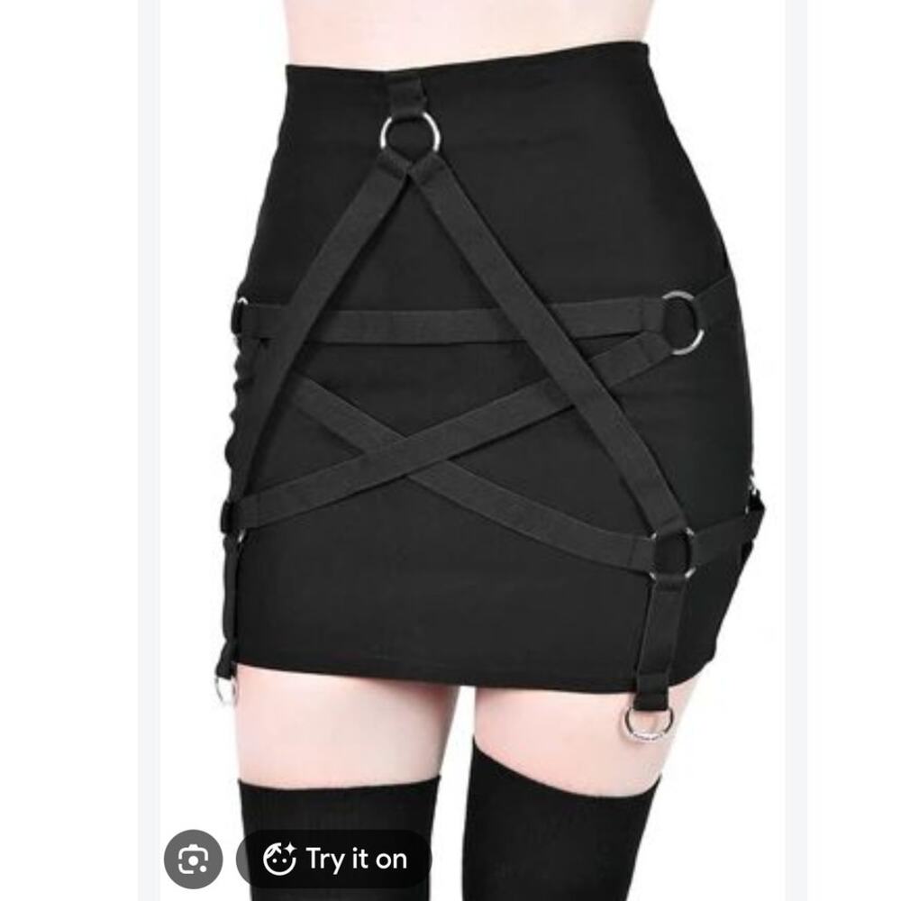 Killstar Harness Ur Power Mini Skirt Small Stretch Bondage Goth Alt Punk Black